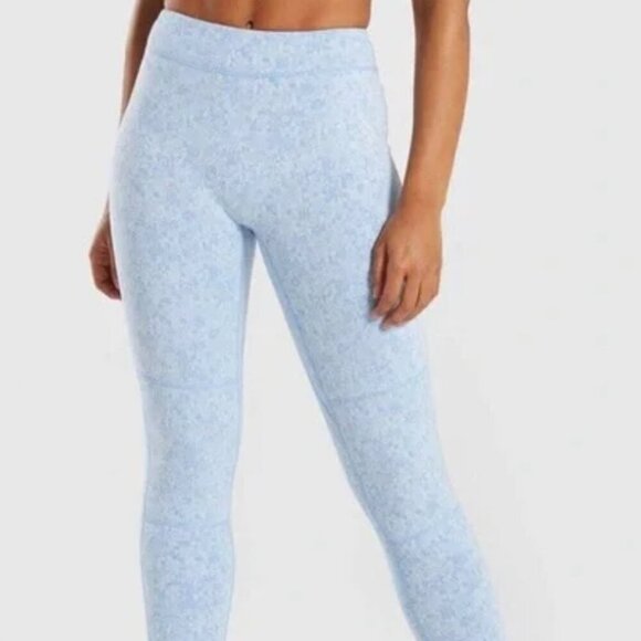 Gymshark Women's Fleur Blue Texture Knit Leggings Size M - Picture 1 of 8